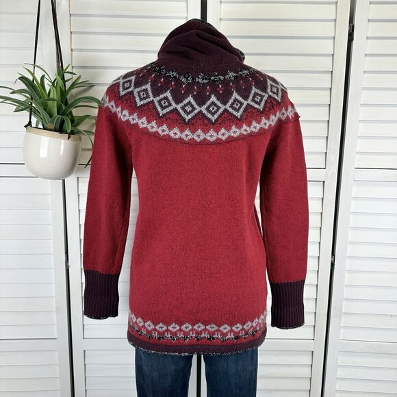 Eddie Bauer Red Wool Mohair Blend Fair Isle Holiday‎ Sweater Nordic Knit Size M - Picture 6 of 11